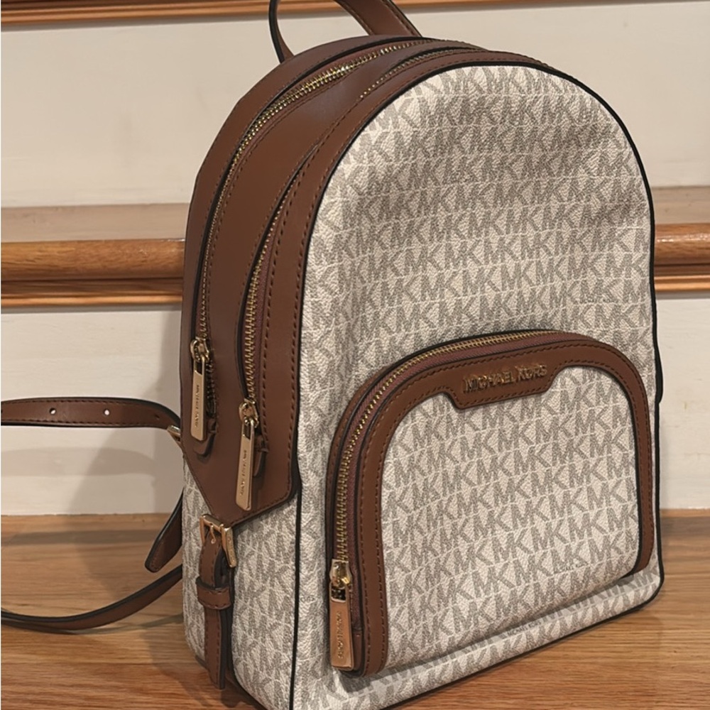 Michael Kors Brown and Vanilla Monogram Mini Backpack
